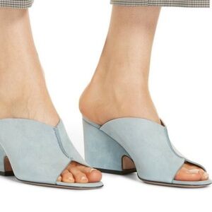 bp Blue Suede Mules with V-Cut Design